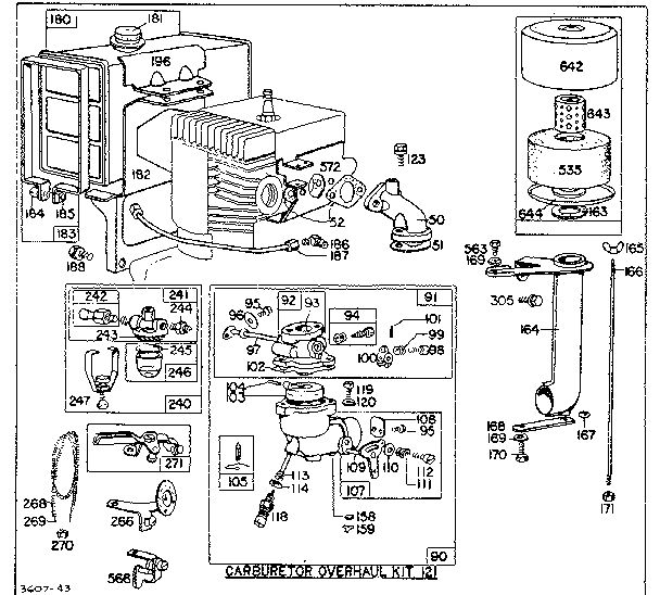 Fuel Tank And Carburetor Overhaul Kit Diagram and Parts List for 193401-193467 0010 - 0030 Briggs and Stratton Engine